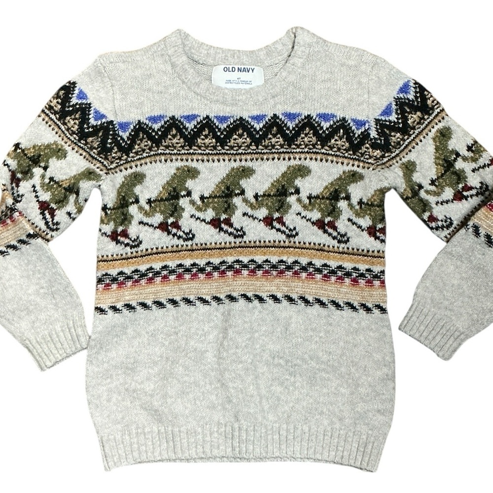 Old Navy Beige Sweater with Dinosaur Pattern